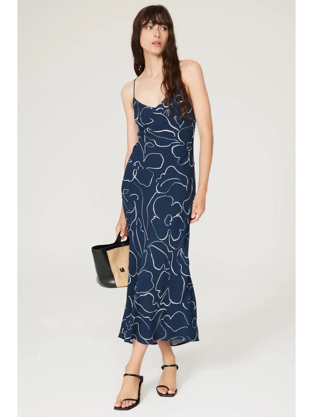Madewell Sadie Navy Printed Sleeveless Midi Slip Dress Size 6 NWT